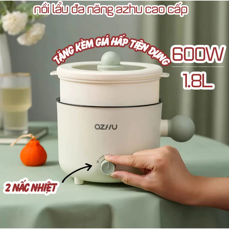 Nồi Lẩu Điện🍀𝑭𝑹𝑬𝑬 𝑺𝑯𝑰𝑷🍀Ca nấu mì Ozhu 2 nấc nhiệt dung tích 1.8L-Nồi nấu đa năng công suất 600W-kèm giá hấp | Shopee Việt Nam