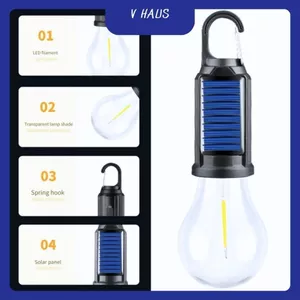 VHAUS Đèn Pin Cắm Trại Năng Lượng Mặt Trời T01-B, Sạc Type-C, Ánh Sáng Ấm, Có Móc Treo