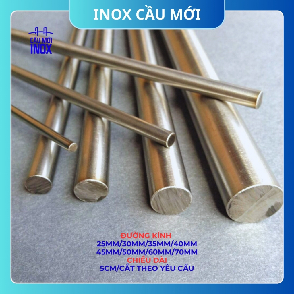 (5 cm) Trục tròn đặc Inox 304 phi 25mm/30mm/35mm/40mm/ 45mm/50mm/60mm/70mm, chiều dài 5cm