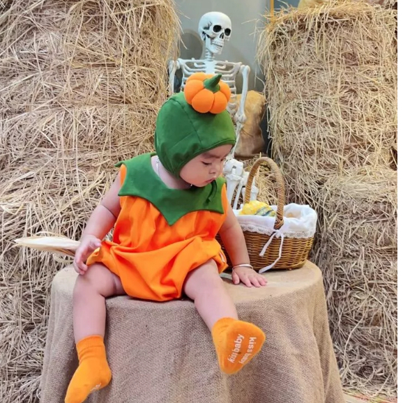 (SẴN SHIP - HỎA TỐC) Set bodysuit Bí Ngô KÈM MŨ TẶNG TẤT HALLOWEEN Hàn Quốc cho bé trai, gái cho bé trai bé gái 5-14kg