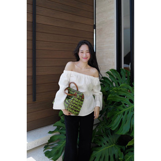 𝙉𝘼𝙉𝙔 𝙏𝙊𝙋 - Áo Linen bẹt vai dài tay