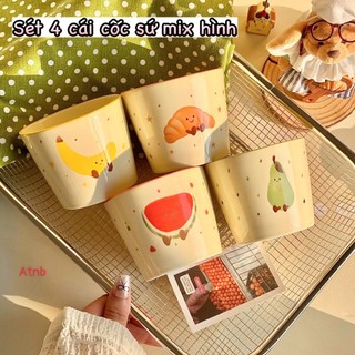 Sét 4 cốc sứ mix hoa quả - bánh ngọt