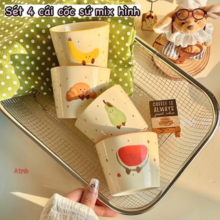 Sét 4 cốc sứ mix hoa quả - bánh ngọt