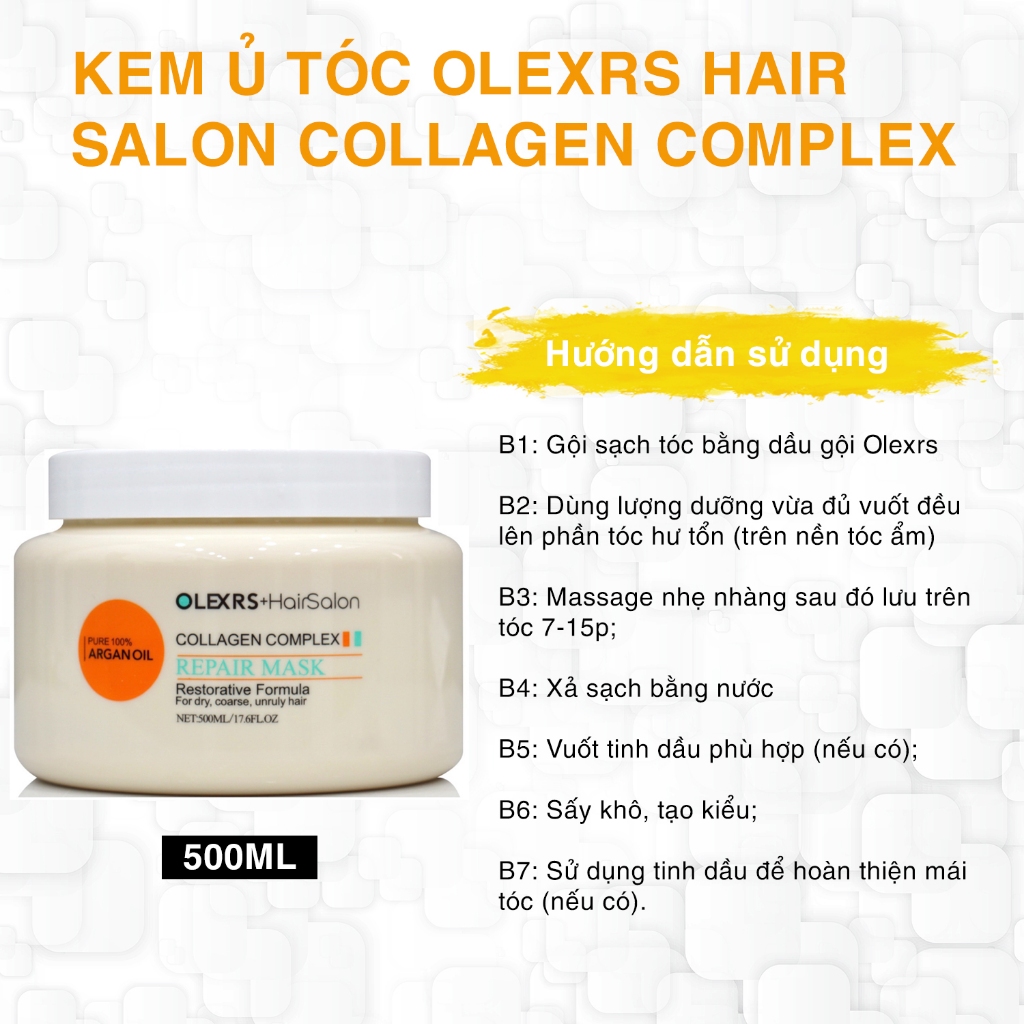 Kem hấp ủ tóc olexrs argan oil collagen complex 500ml phục hồi tóc hư tổn, tóc nát, hương thơm quyến rũ