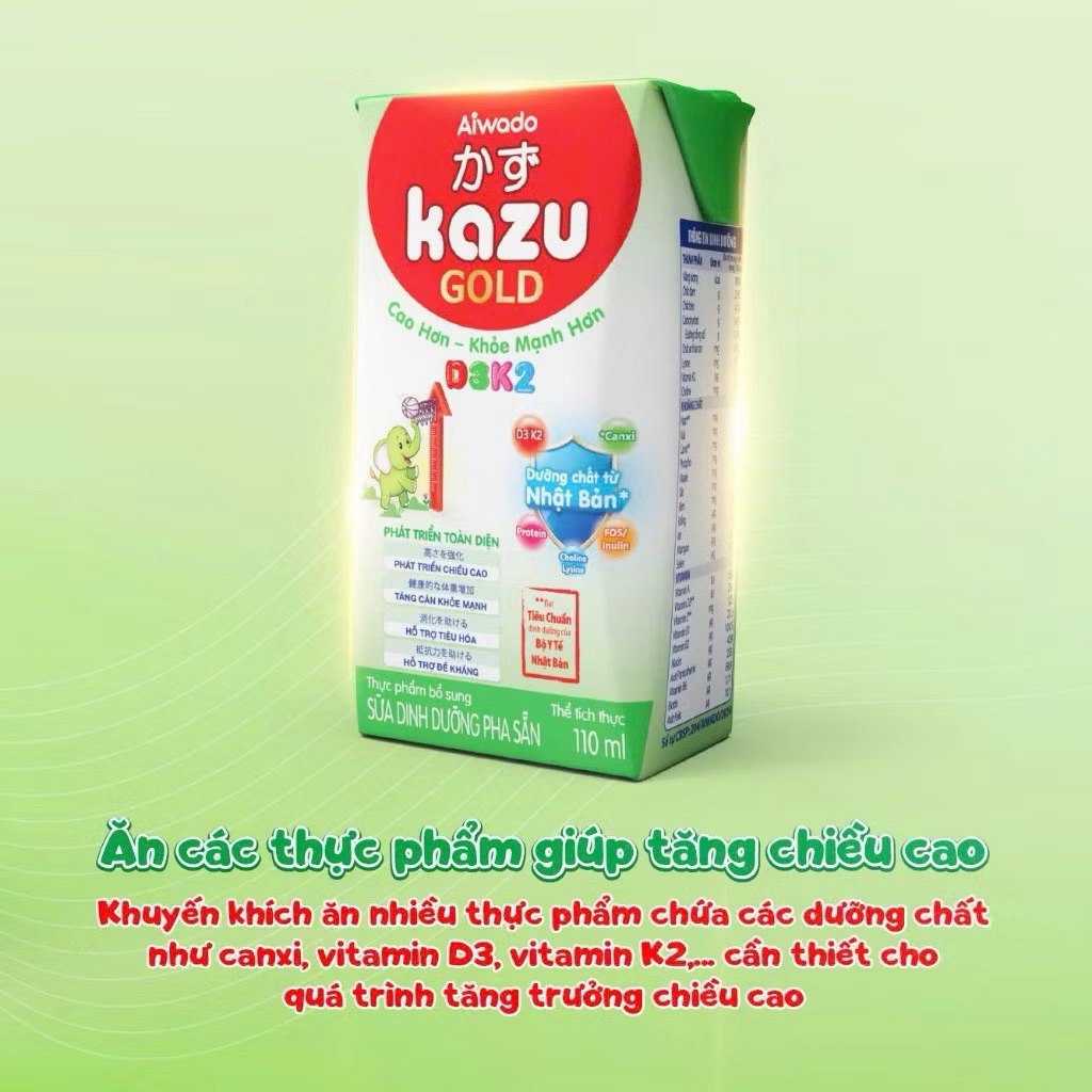 {Siêu hót} Sữa bột pha sẵn Aiwado Kazu D3K2 Gold thùng 48 hộp - giúp con CAO LỚN – KHỎE MẠNH