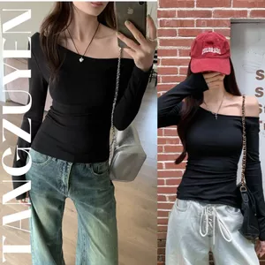 Áo Trễ Vai Tay Dài Thiết Kế Lệch Vai Ôm Sát Body Sexy Phong Cách Hàn Quốc Chất Thun Gân Dày Dặn - T803G