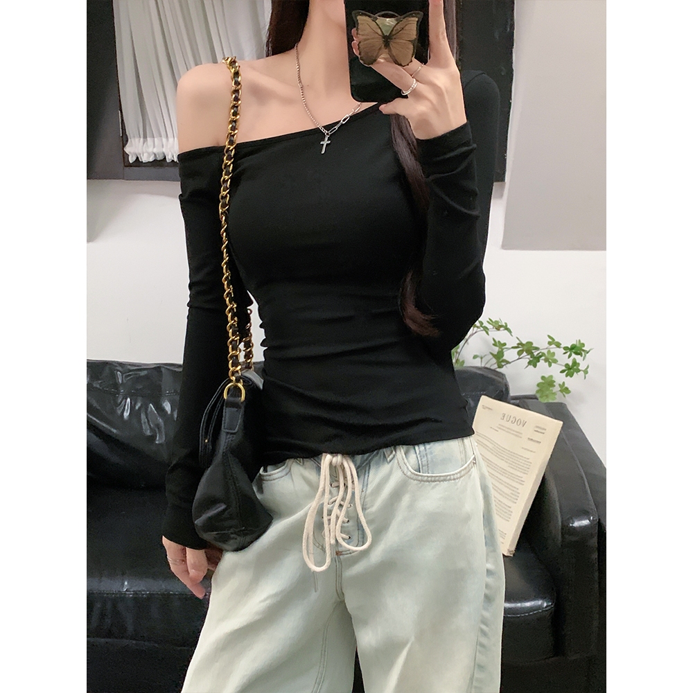 [CÓ SIZE] Áo Trễ Vai Tay Dài Thiết Kế Lệch Vai Ôm Sát Body Sexy Phong Cách Hàn Quốc Chất Thun Gân Dày Dặn - T803G