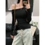 Áo Trễ Vai Tay Dài Thiết Kế Lệch Vai Ôm Sát Body Sexy Phong Cách Hàn Quốc Chất Thun Gân Dày Dặn - T803G