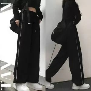 Quần ống rộng 1 sọc cạnh dày dặn dáng suông cạp chun nam nữ Quần jogger rút gấu unisex đen vạch trắng thể dục T47G