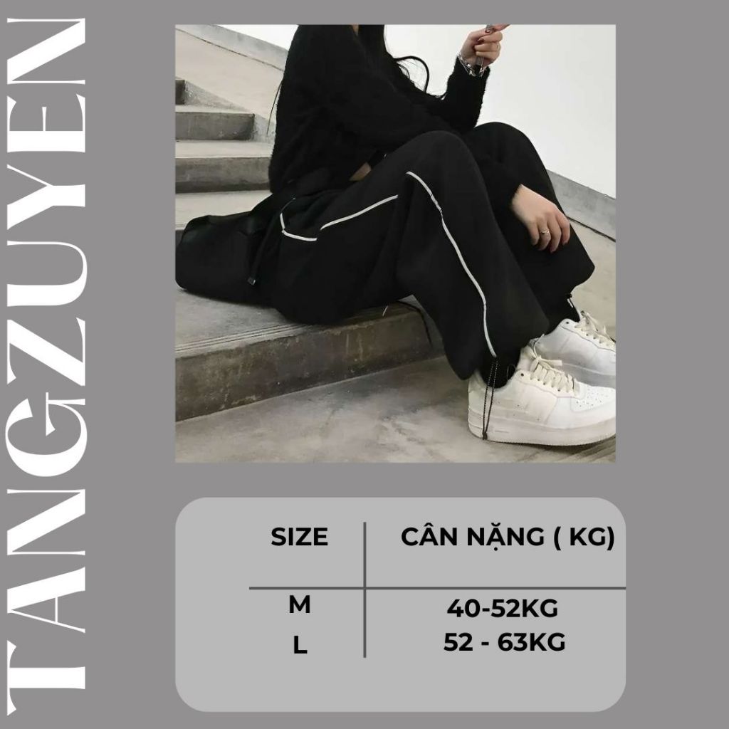 Quần ống rộng 1 sọc cạnh dày dặn dáng suông cạp chun nam nữ Quần jogger rút gấu unisex đen vạch trắng thể dục T47G