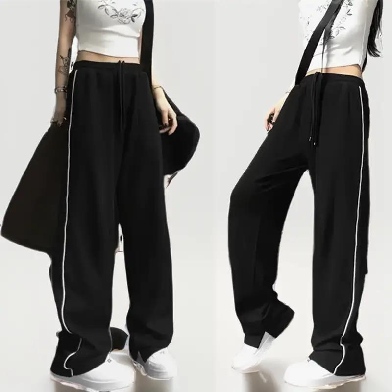 Quần ống rộng 1 sọc cạnh dày dặn dáng suông cạp chun nam nữ Quần jogger rút gấu unisex đen vạch trắng thể dục T47G