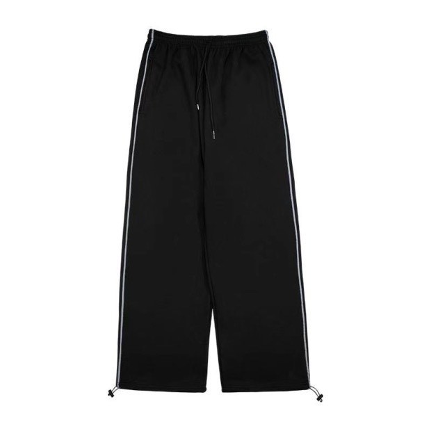 Quần ống rộng 1 sọc cạnh dày dặn dáng suông cạp chun nam nữ Quần jogger rút gấu unisex đen vạch trắng thể dục T47G