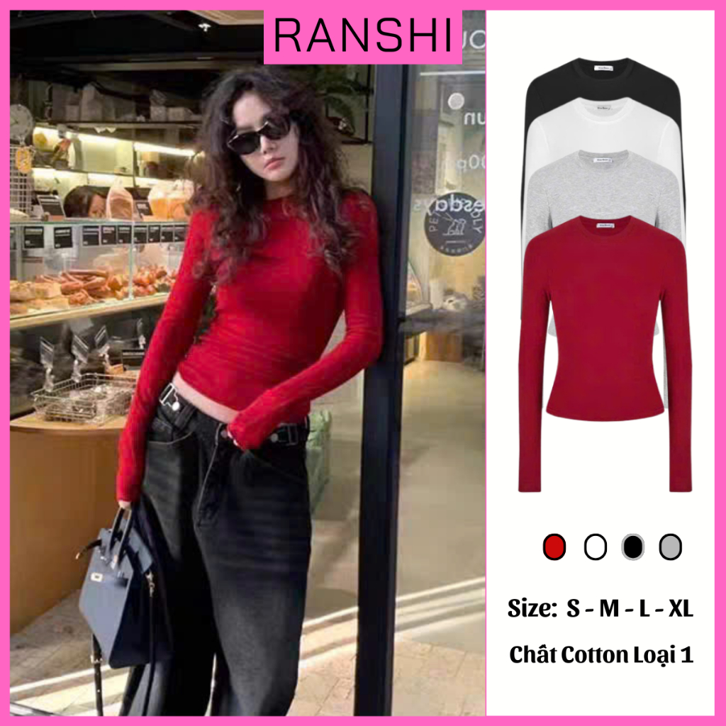 [COTTON MỊN]  Áo Thun Dài Tay Nữ Cổ Tròn RANSHI Chất Cotton Cao Cấp Mịn Đẹp Áo Thu Đông Basic Giữ Nhiệt - RA329