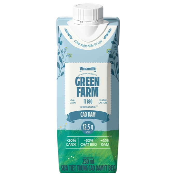 [Giá sỉ] Thùng sữa tươi tiệt trùng Green Farm cao đạm ít béo Vinamilk hộp 250ml (6 Hộp/12 Hộp).