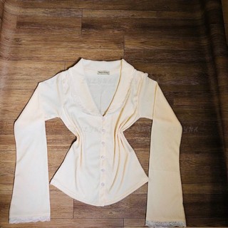 Áo cổ ren tay ren cúc dáng ôm, áo len cardigan nữ, cổ ren màu trơn phòng cách mùa đông