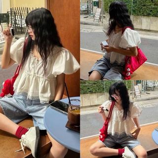 Áo trắng dáng babydoll voan mềm cổ tròn bèo nhẹ tay phồng hot trend VANISA CT442