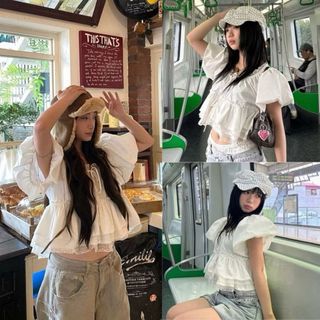Áo babydoll trắng chất voan mỏng tay phồng cổ dây rút bèo xinh xắn VANISA CT442