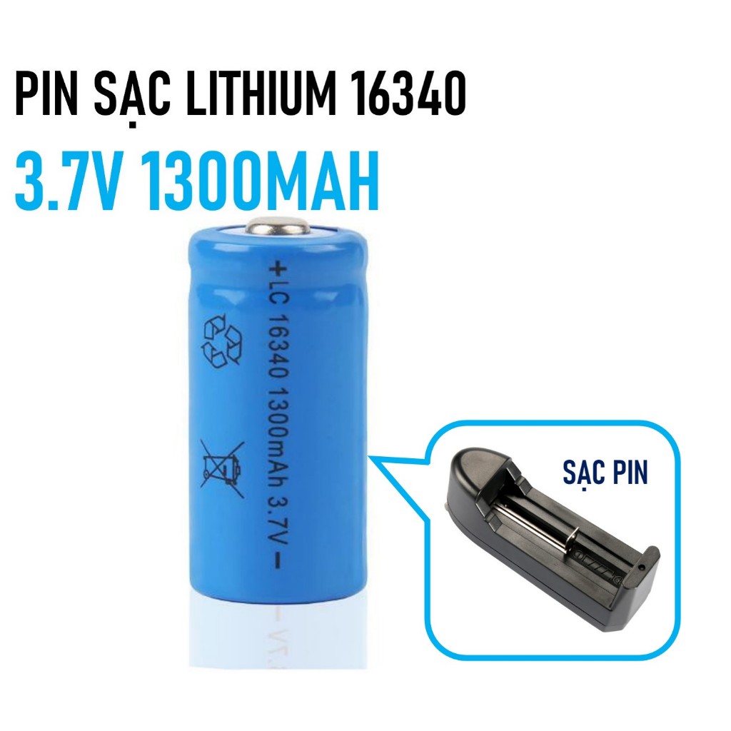 Pin Sạc Lithium ion 16340 3.7V 1300mAh Cho Đèn Laze Phi 25.4mm - Đô ...