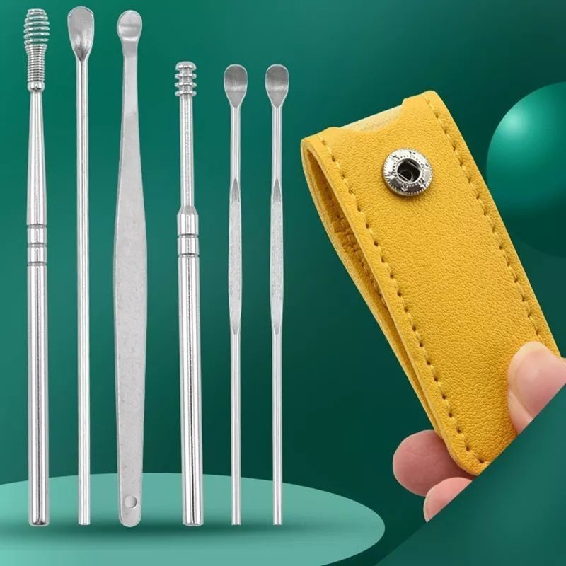 Bộ Dụng Cụ Lấy Ráy Tay Làm Sạch Ráy Tai 6 Món Làm Bằng Thép Kèm Túi Đựng Tiện Dụng