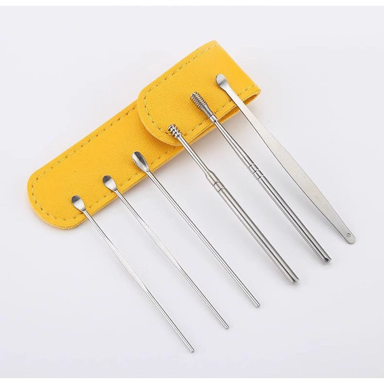 Bộ Dụng Cụ Lấy Ráy Tay Làm Sạch Ráy Tai 6 Món Làm Bằng Thép Kèm Túi Đựng Tiện Dụng
