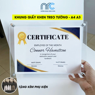 Khung giấy khen, Khung giấy khen A4 A3 treo tường, Khung ảnh mica trong suốt (Tặng kèm phụ kiện ốc)