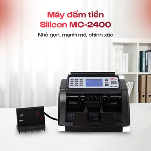 Máy đếm tiền tự động mini SILICON MC-2400, Tốc độ đếm 1000 tờ/phút polyme, đếm số lượng, cộng dồn, chia mẻ, 2 màn hình