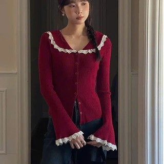 Áo Len Dệt Kim Len Phong Cách Mùa Thu Dành Cho Nữ, Áo Dài Tay Phối Ren Dễ Phối Cổ Búp Bê RUSY