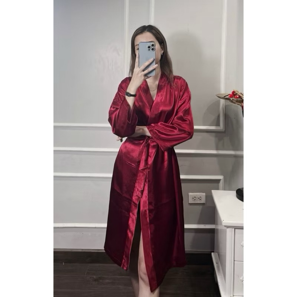 Áo choàng lụa spa nữ – Choàng tắm, mặc nhà dáng dài sang trọng