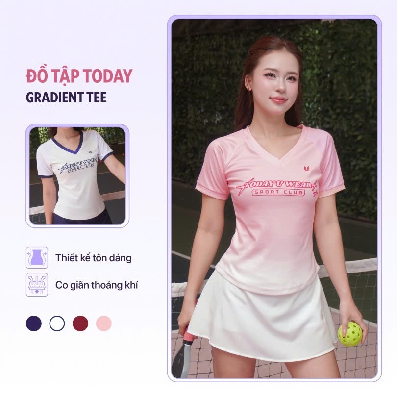 Áo thể thao nữ Gradient Tee Today U Wear thiết kế cổ tim năng động trẻ trung vải thoáng mát co dãn