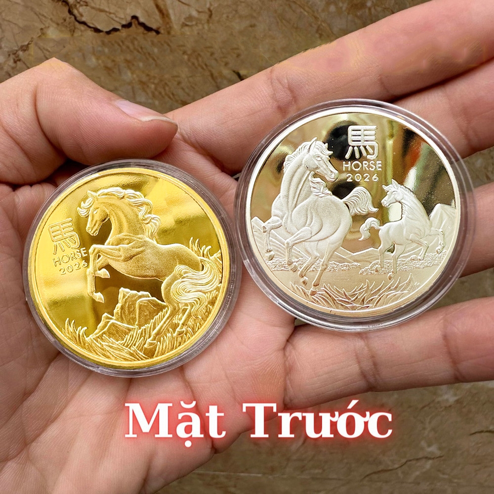 [QUÀ TẾT 2026] Đồng Xu Con Ngựa mạ Vàng, mạ Bạc ÚC - Xu Con Ngựa