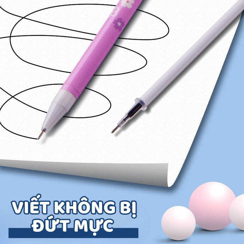 Bút Bi Gel Bấm Mực Đen, Ruột Bút Gel 0.5mm Nét Viết Đều Dành Cho Học Sinh, Sinh Viên, Văn Phòng