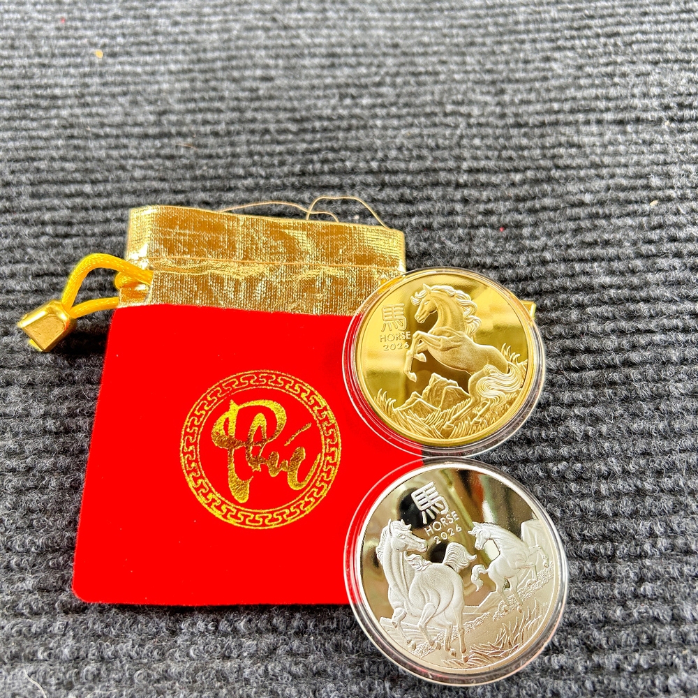 Combo xu con Ngựa Úc vàng bạc sang chảnh lì xì tết 2026 - túi LỘC nhung đỏ tặng kèm