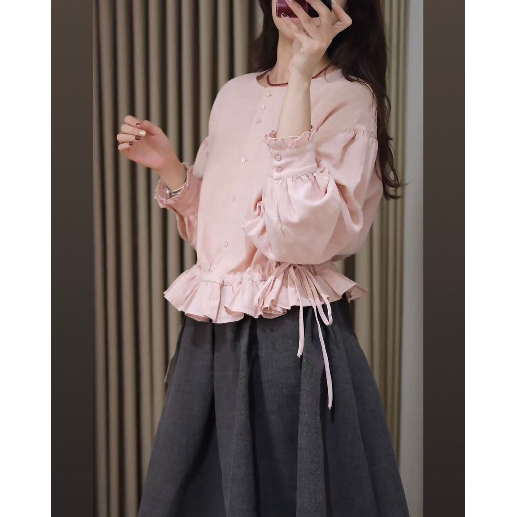 Áo sơ mi linen kiểu nữ dây rút gấu - Pink blouse | Shopee Việt Nam