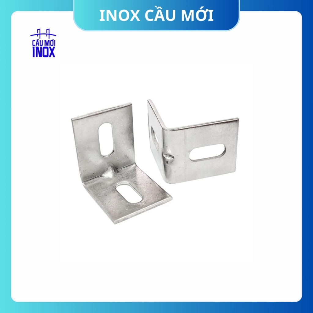 Bass inox 304 chữ L dày 2.5mm - Bản lề góc 90 độ cố định đá, gỗ, tường – Lỗ 8x20mm