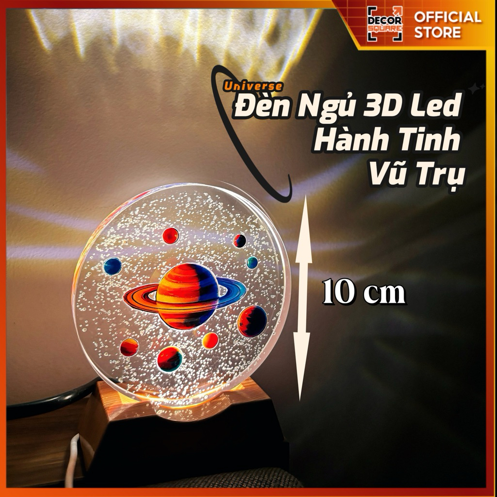 Đèn Ngủ Thuỷ Tinh 3D Led phát sáng hình Hành Tinh Vũ Trụ & Phi Hành Gia| decor phòng ngủ chill