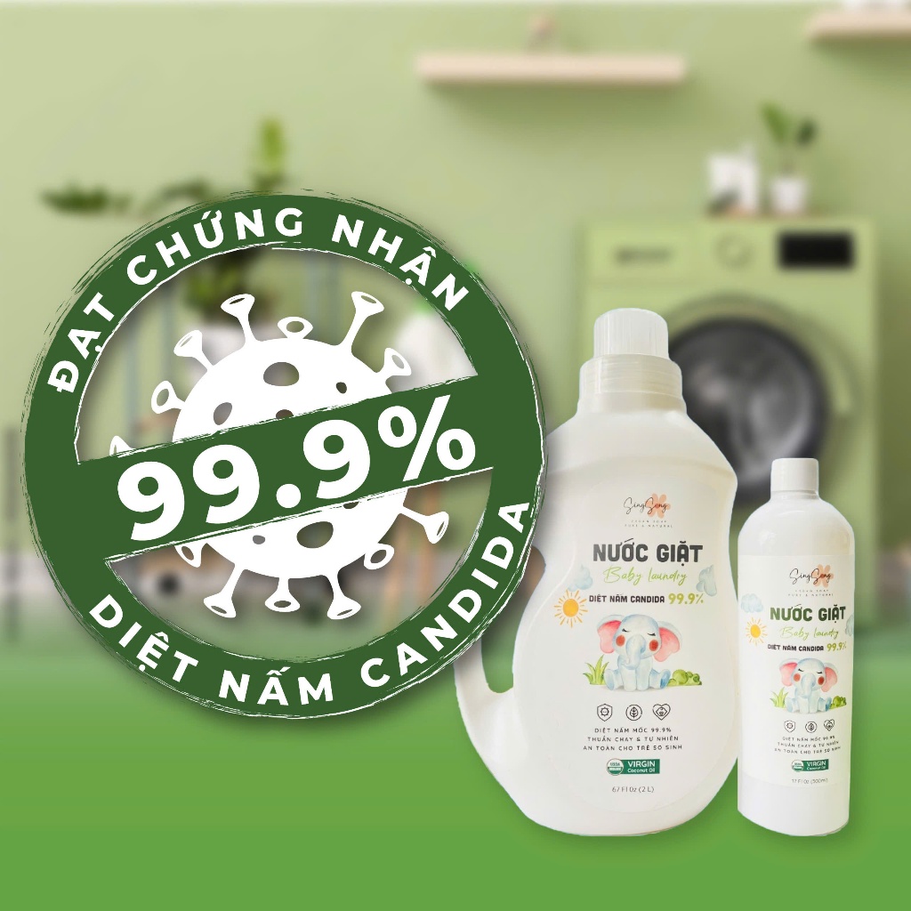 Nước Giặt Sơ Sinh Singsong, Đồ Lụa, Sạch Nấm Candida 99%, Không SLS - (500ml, 1.9Lít)