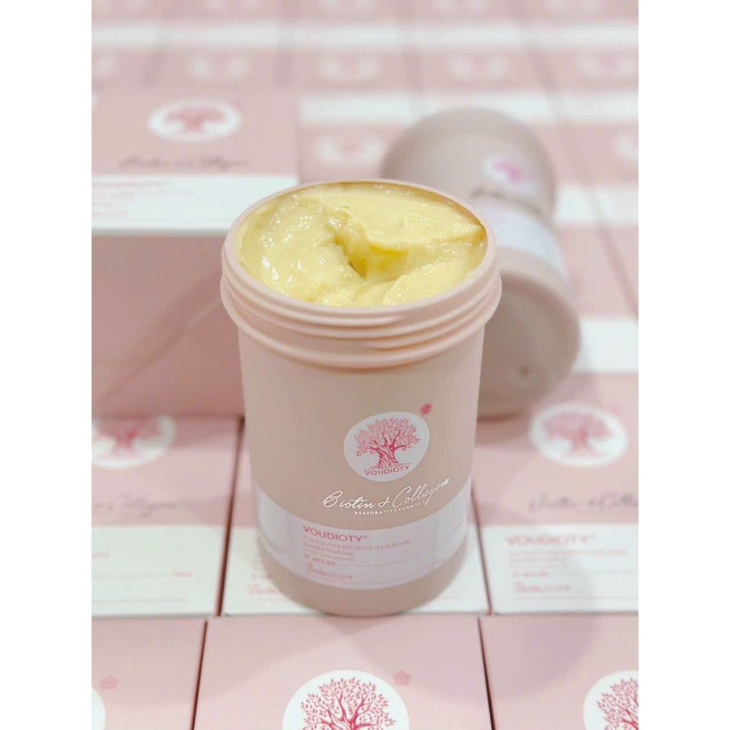 Kem hấp ủ xả tóc biotin collagen voudioty 500ml phục hồi tái sinh tóc hư tổn dưỡng tóc siêu mềm mượt