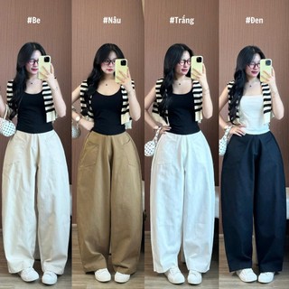 Quần harem nữ parachute pants kaki dày dặn ống rộng 2 túi dáng suông thoải mái đi học đi làm phong cách cá tính 45