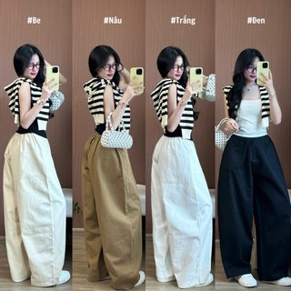Quần harem nữ parachute pants kaki dày dặn ống rộng 2 túi dáng suông thoải mái đi học đi làm phong cách cá tính 45