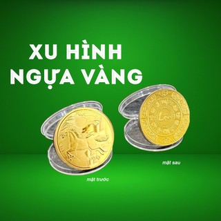 🌸BÁN CHẠY🌸 Đồng xu con Ngựa Vàng bằng kim loại , mặt sau chữ Lộc - tặng kèm túi gấm đỏ chữ LỘC