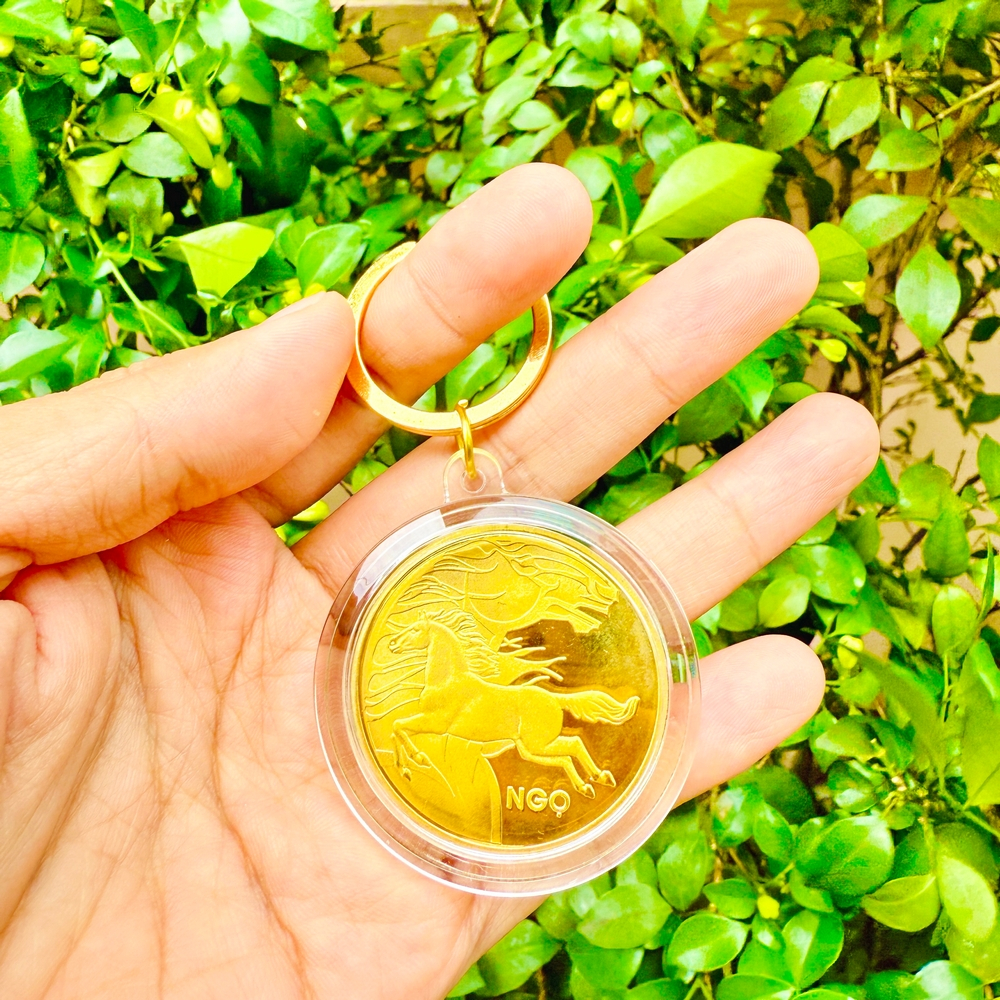 Móc Khóa Đồng Xu Con Ngựa Mạ Vàng Quà tặng May Mắn Lì Xì Tết