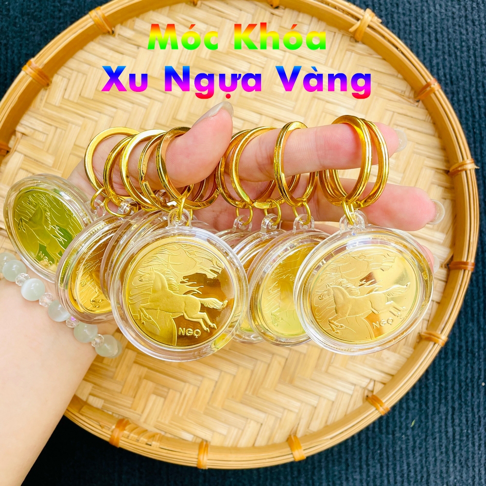 Móc Khóa Đồng Xu Con Ngựa Mạ Vàng Quà tặng May Mắn Lì Xì Tết