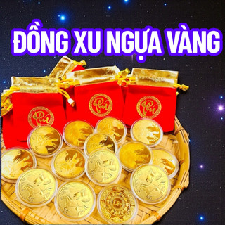 🌸 Sale TẾT🌸 SET 5 ĐỒNG Xu Ngựa VÀNG KÈM TÚI GẤM ĐỎ MAY MẮN (HÀNG MỚI) - Tết 2026