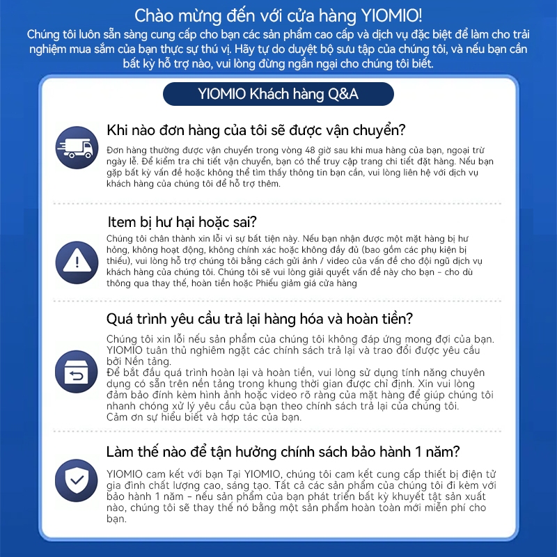 One-year warranty / 24-hour shipping / add bubble bags