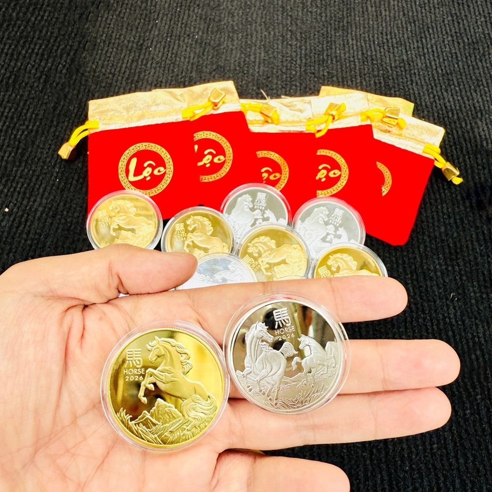 Combo xu con Ngựa Úc vàng bạc sang chảnh lì xì tết 2026 - túi LỘC nhung đỏ tặng kèm