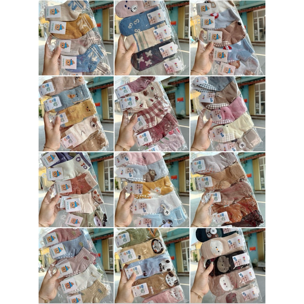 Set 5-10 Đôi Tất Trẻ Em Sơ sinh Hình Thú Chống Trơn Trượt Chất Cotton Mềm Cực Yêu (size 0-3 tuổi)