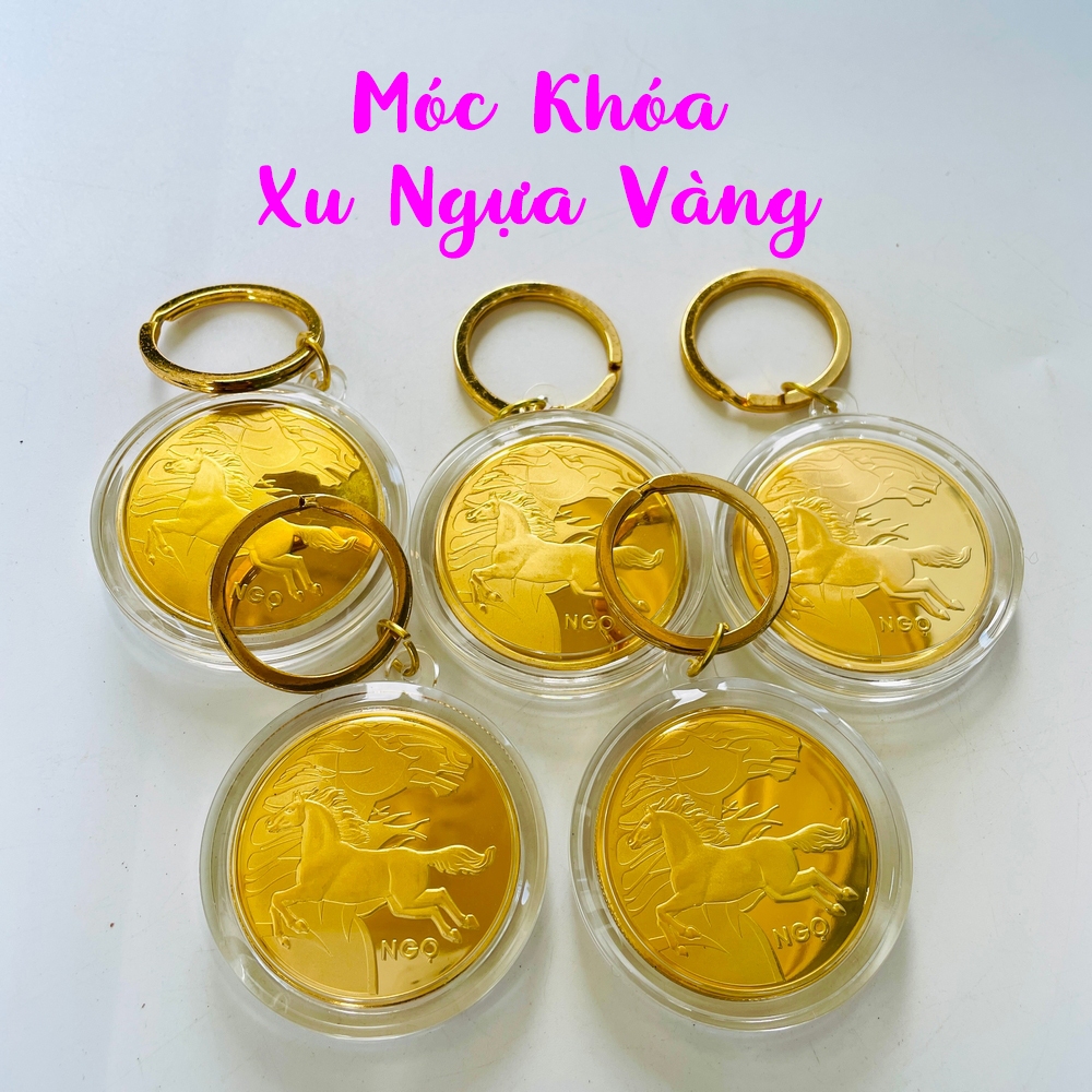 (RƯỚC LỘC) Móc Khóa Xu Con Ngựa Vàng , chữ Lộc , quà tặng Tết 2026