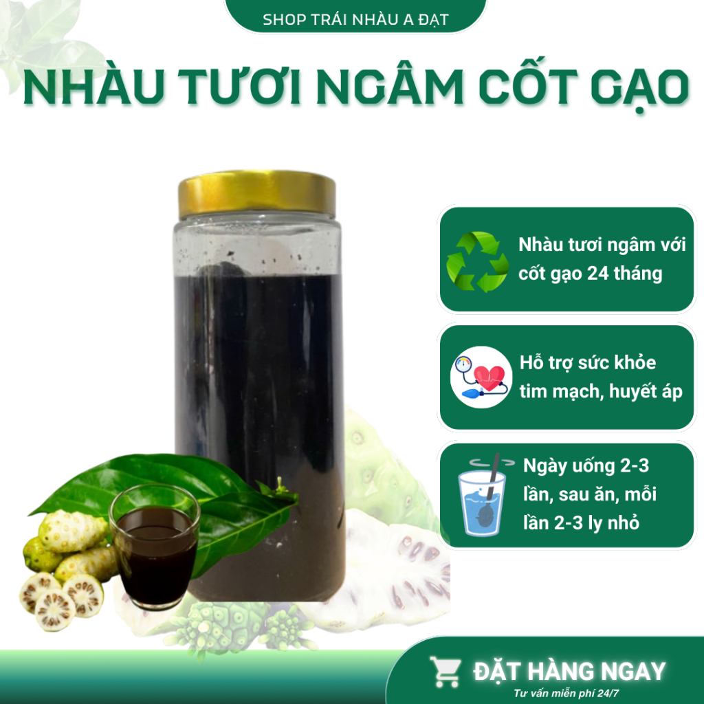 Qủa nhàu tươi ngâm cốt gạo 24 tháng, bình thủy tinh 1 lít
