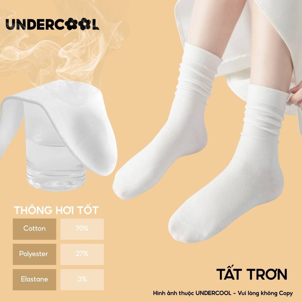 Đôi Tất Cổ Cao Cotton Mỏng Nữ UNDERCOOL Mềm Mại Màu Trơn Phong Cách Hàn Quốc,Thấm Hút Tốt TC93