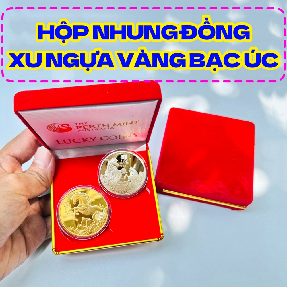 CẶP XU ÚC MẠ VÀNG MẠ BẠC 2026 HÌNH CON NGỰA, KÈM HỘP NHUNG NỀN ĐỎ
